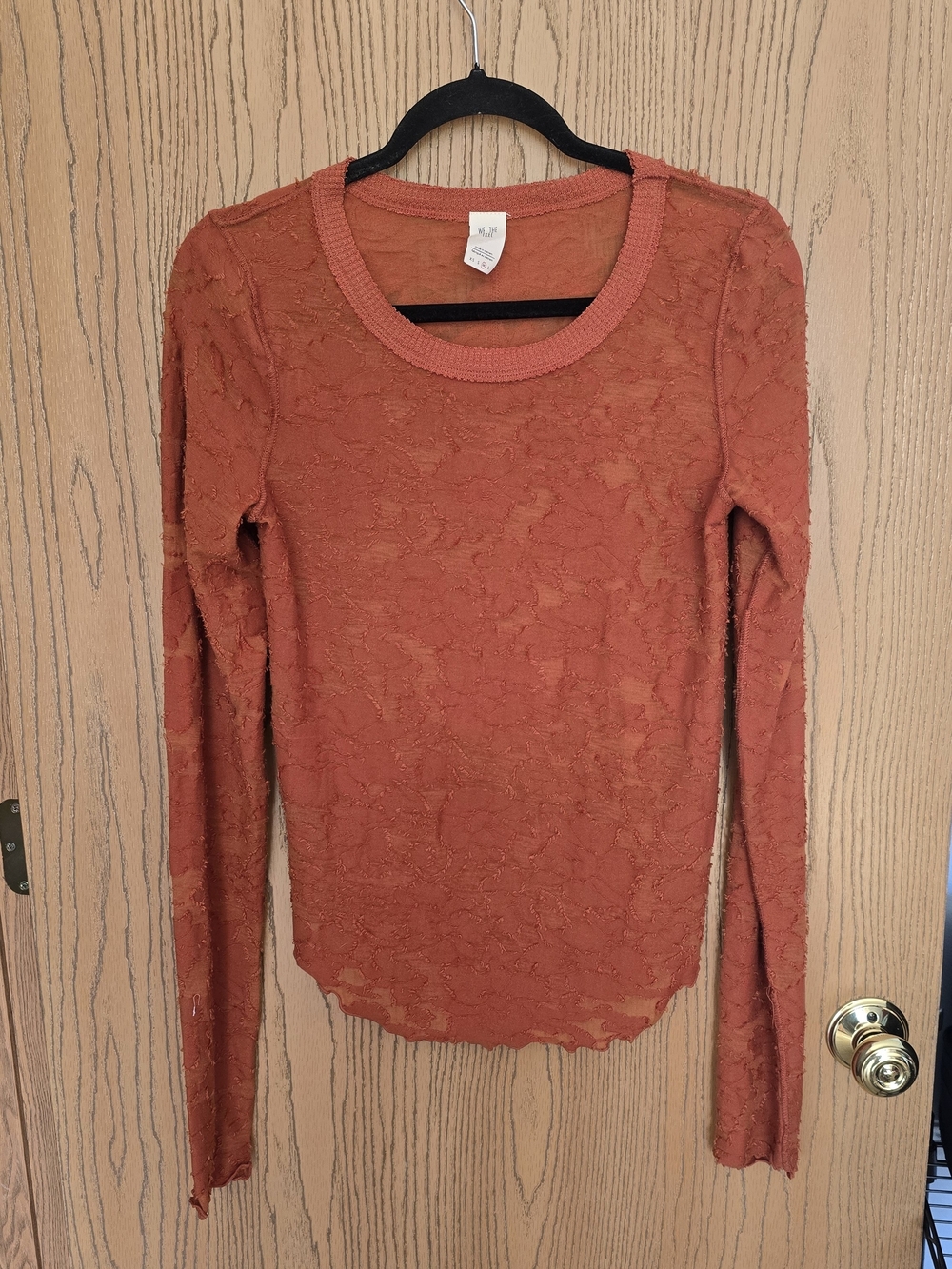 Free People Burnt Orange Floral Lace Long Sleeve Top